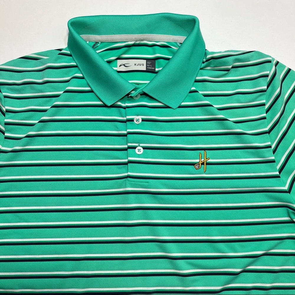 Mens KJUS Short Sleeve Striped Golf Polo, Large, Green